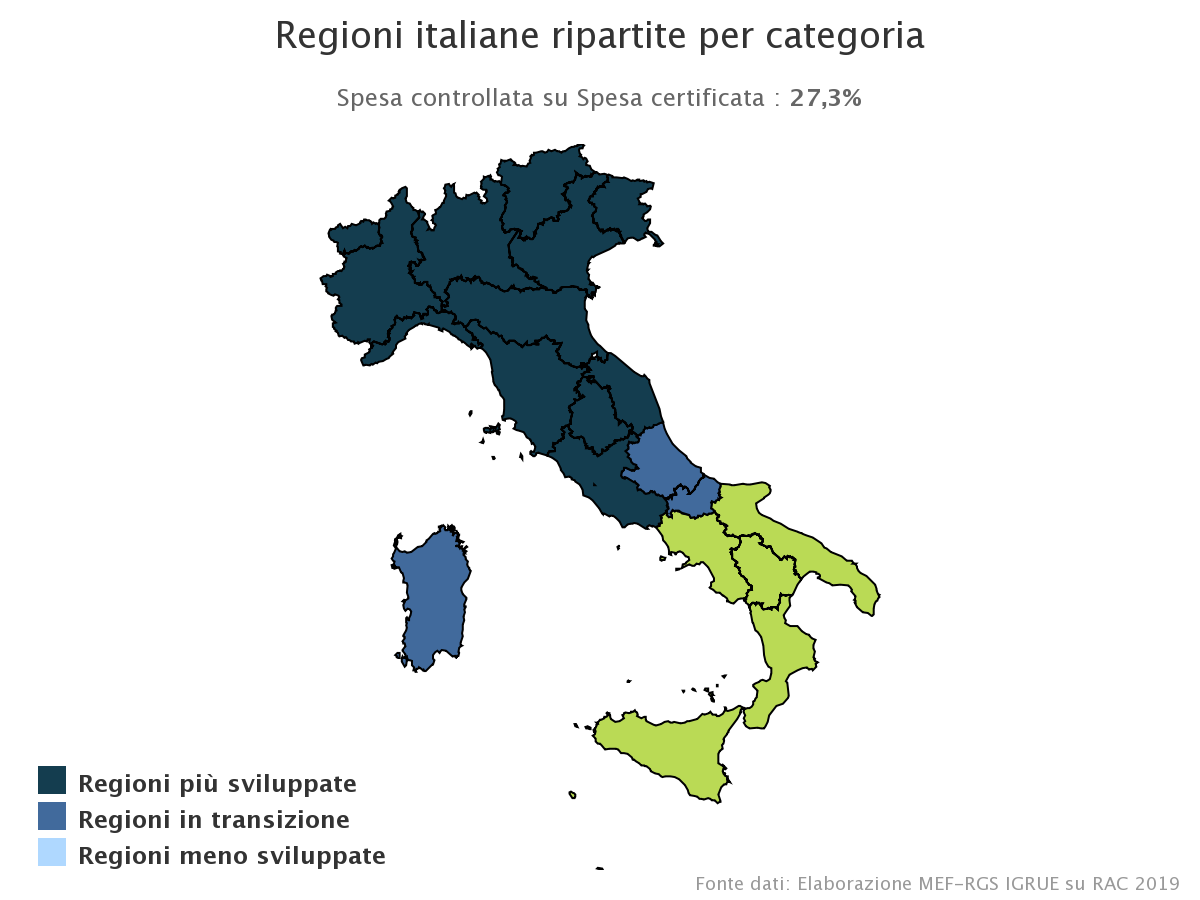 Immagine di esempio per la mappa di selezione con selezionata la categoria di regione Meno sviluppate
